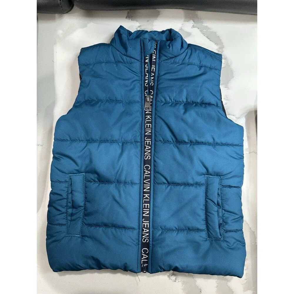 Calvin Klein Jeans Puffer Vest Boys 3T Black BlueOutdoors  Logo Kids Coat (0020)